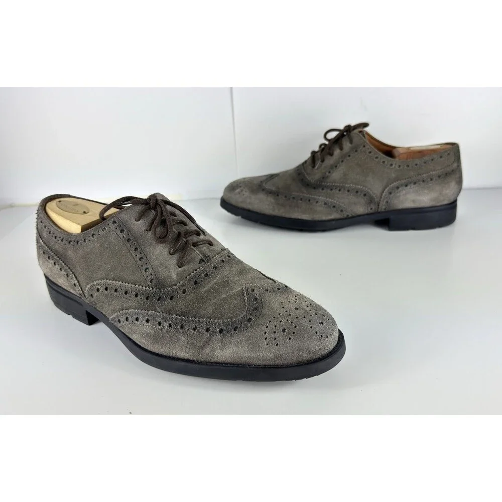 Bruno Magli Classic Oliver Men's Gray Suede Wingtip Oxford Dress Shoes US 10